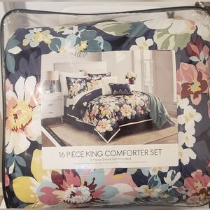 Sunham Home Fashions King Floral Comforter Set - Navy Multi